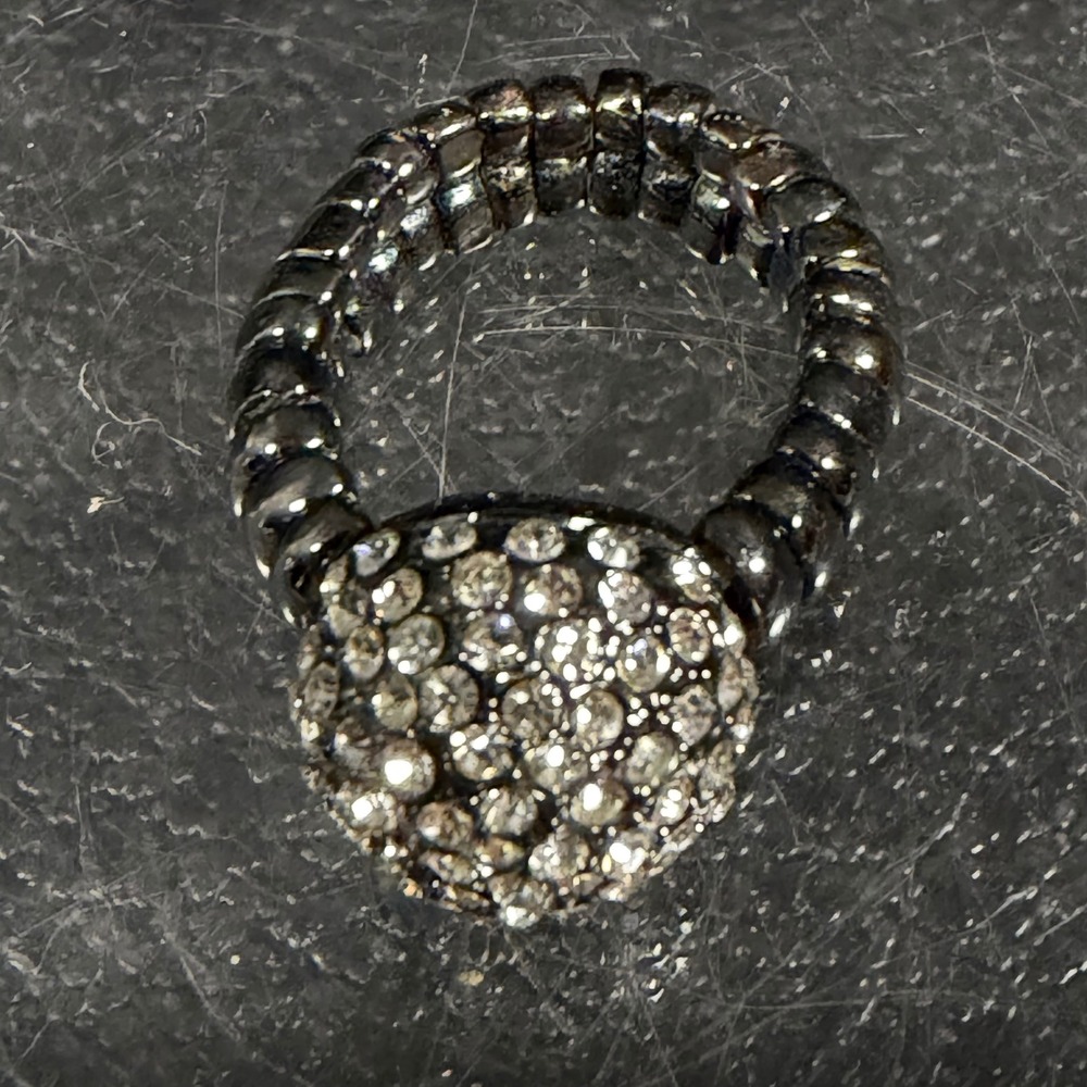 Gunmetal Pave Rhinestone Dome Stretch Ring Vintage Style Crystal Statement